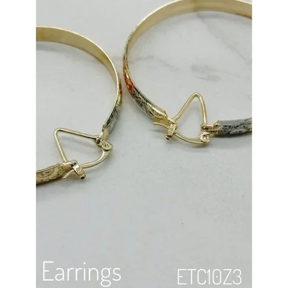 14k Gold Hoops, Tricolor Gold Hoop Earrings, Brazilian Gold - Picture 4 of 5